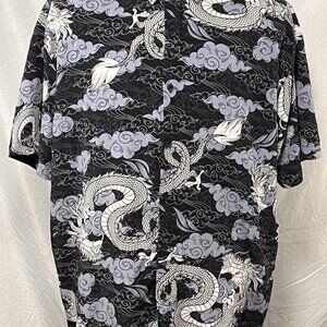 Fresh Prints Dragon Button Up Shirt Men 2XL Japanese All Over Print
